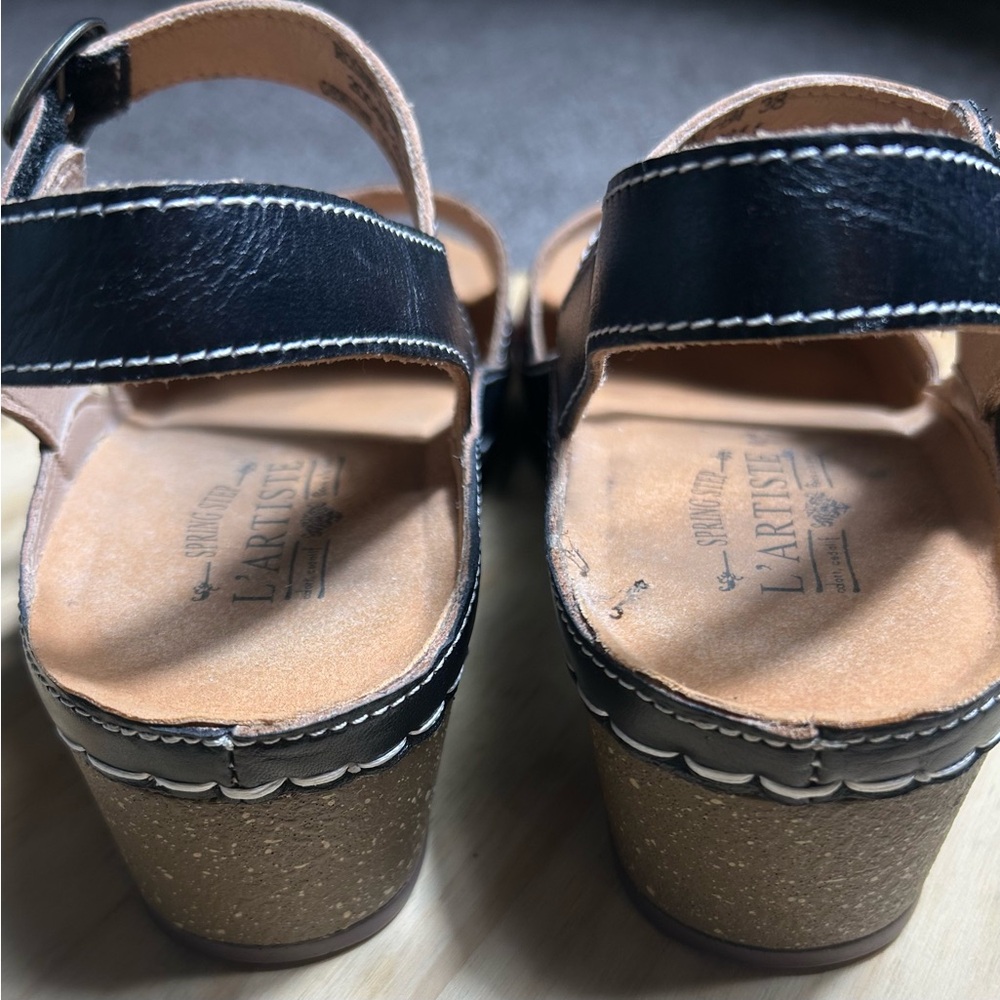 Women's Embroidered Black Multi-Color Wedge Sandals - Picture 6 of 12